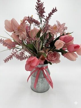 Pink Floral Arrangement in METAL VASE.